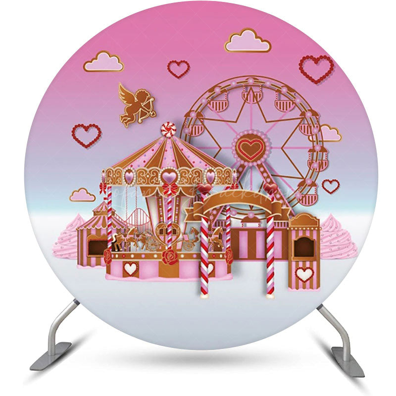 Lofaris Pink Cupid Carousel Round Circus Birthday Backdrop