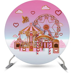 Lofaris Pink Cupid Carousel Round Circus Birthday Backdrop