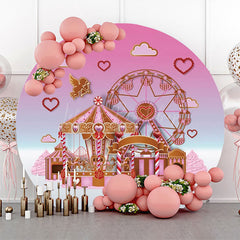 Lofaris Pink Cupid Carousel Round Circus Birthday Backdrop