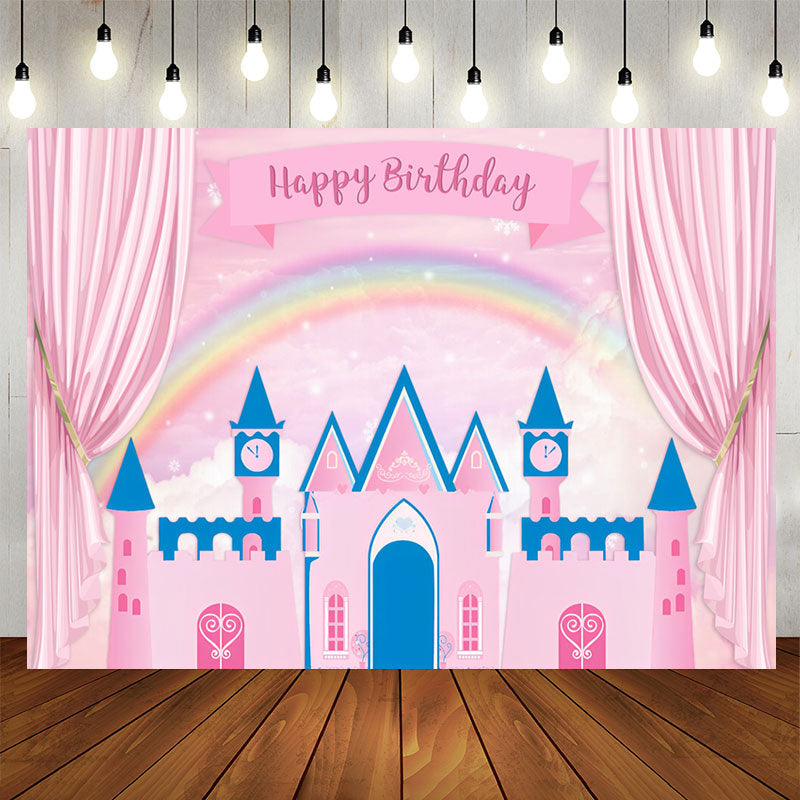 Lofaris Pink Curtain Fairy Castle Roainbow Birthday Backdrop