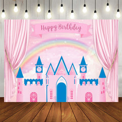 Lofaris Pink Curtain Fairy Castle Roainbow Birthday Backdrop