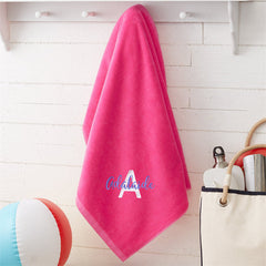 Lofaris Pink Custom Embroidered Name Initial Beach Towel