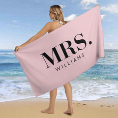 Lofaris Pink Custom Name Honeymoon Couple Beach Towel for Gifts