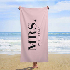 Lofaris Pink Custom Name Honeymoon Couple Beach Towel for Gifts