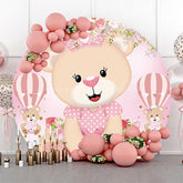 Lofaris Pink Cute Bear Floral Round Baby Shower Backdrop