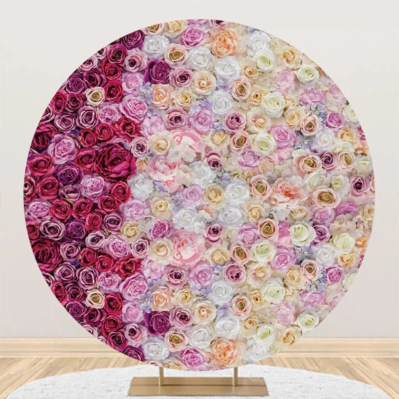 Lofaris Pink Dark Purple Floral Wall Round Wedding Backdrop