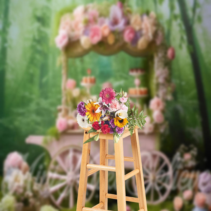 Lofaris Pink Dessert Flower Cart Spring Photography Backdrop