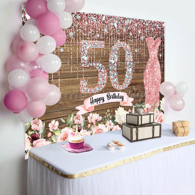 Lofaris Pink Diamond Glitter Plank 50th Birthday Backdrop