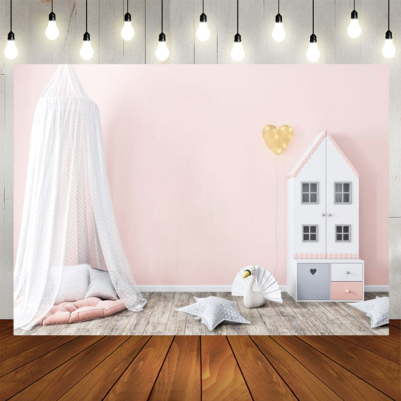 Lofaris Pink Dollhouse Mosquito Net Girl Birthday Backdrop