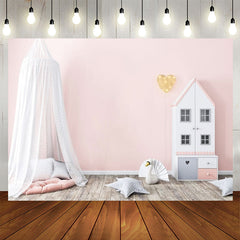 Lofaris Pink Dollhouse Mosquito Net Girl Birthday Backdrop
