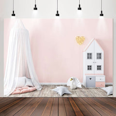Lofaris Pink Dollhouse Mosquito Net Girl Birthday Backdrop