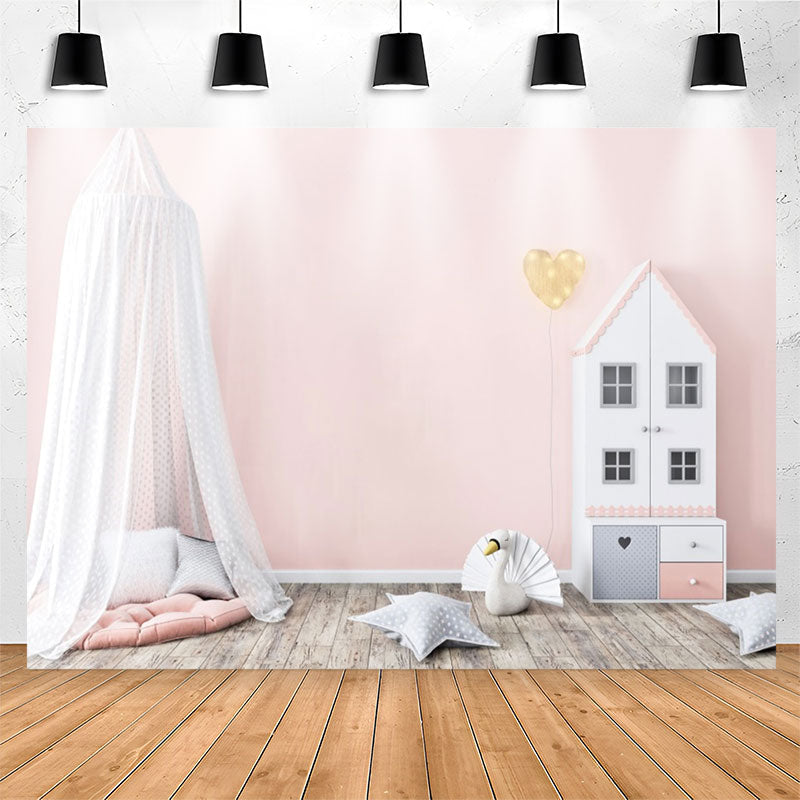 Lofaris Pink Dollhouse Mosquito Net Girl Birthday Backdrop