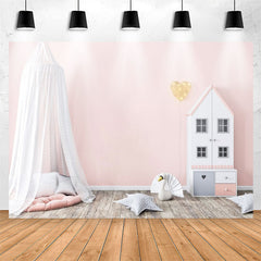 Lofaris Pink Dollhouse Mosquito Net Girl Birthday Backdrop