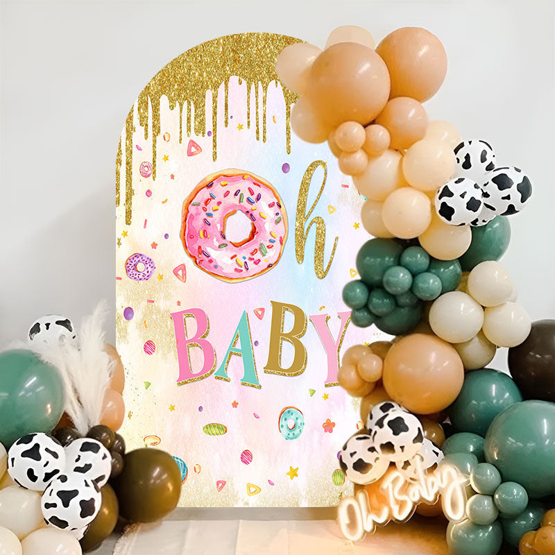 Lofaris Pink Donut Gold Glitter Baby Shower Arch Backdrop