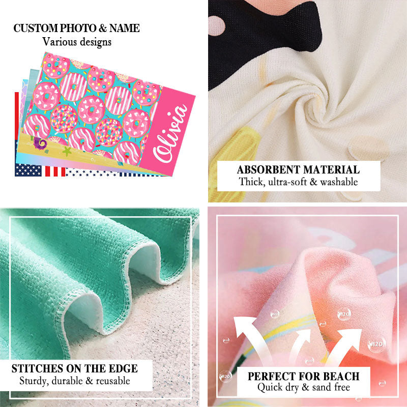 Lofaris Pink Donuts Custom Name Beach Towel for Girl