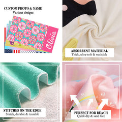 Lofaris Pink Donuts Custom Name Beach Towel for Girl