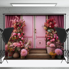 Lofaris Pink Door Curtain Colorful Floral Backdrop For Photo