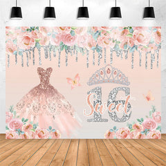 Lofaris Pink Dress Glitter 16th Sweet Birthday Backdrop