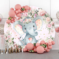 Lofaris Pink Elephant And Flower Round Backdrop Kit