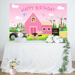 Lofaris Pink Farm Sky Cow Windmill Grass Birthday Backdrop