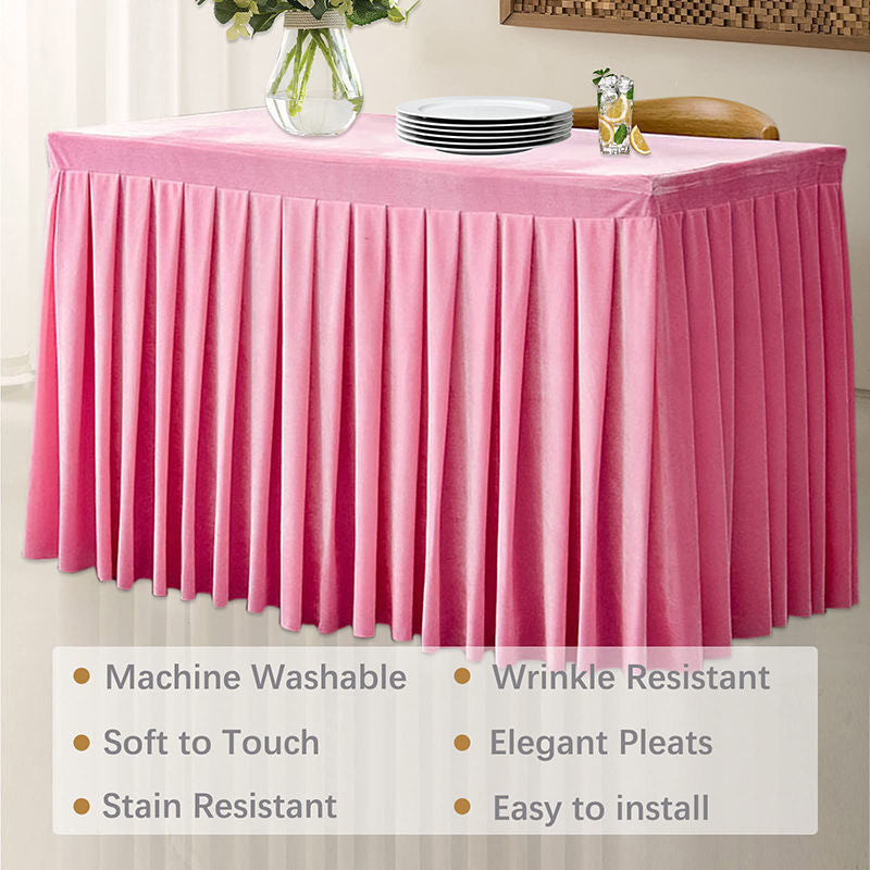 Lofaris Pink Fitted Velvet Rectangle Table Skirts Cover