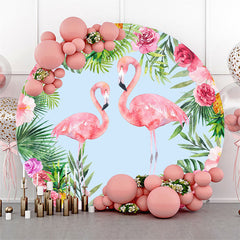 Lofaris Pink Floral And Flamingo Round Birthday Backdrop Kit