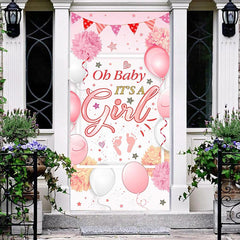 Lofaris Pink Floral Balloon Girls Baby Shower Door Cover