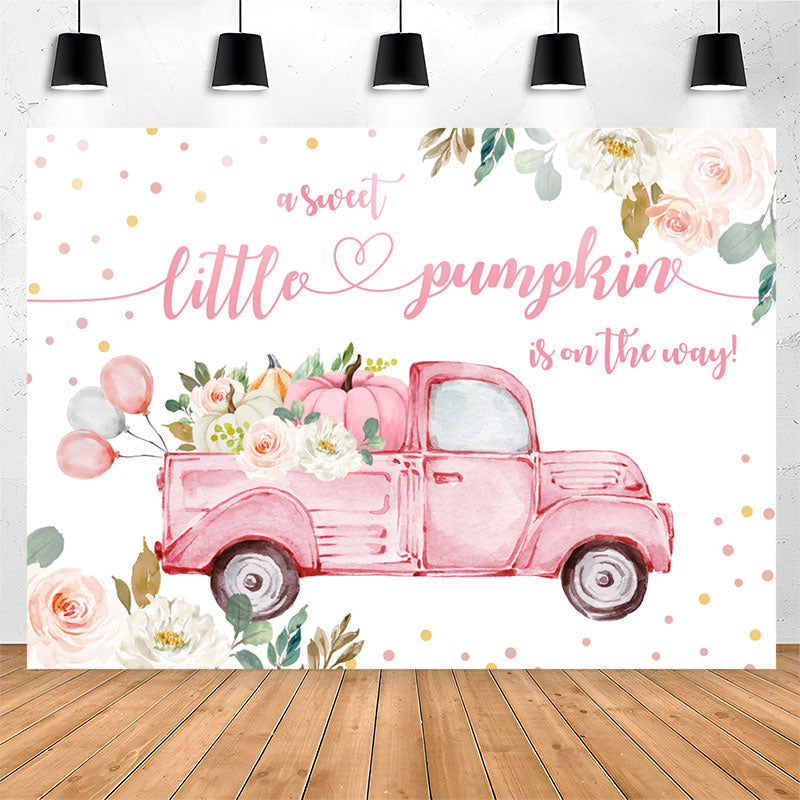 Lofaris Pink Floral Balloon Truck Baby Shower Backdrop