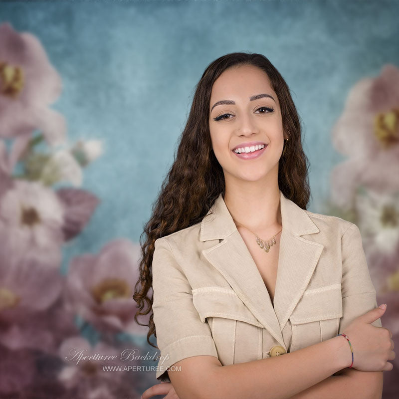 Lofaris Pink Floral Blue Abstract Backdrop For Photography