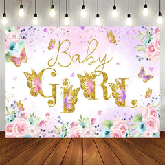 Lofaris Pink Floral Butterfly Girls Baby Shower Backdrop