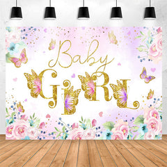 Lofaris Pink Floral Butterfly Girls Baby Shower Backdrop