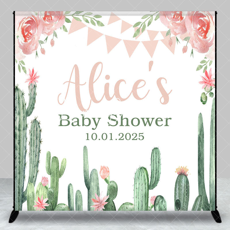 Lofaris Pink Floral Cactus Custom Bridal Shower Backdrop