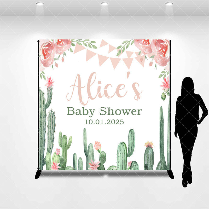 Lofaris Pink Floral Cactus Custom Bridal Shower Backdrop