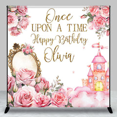 Lofaris Pink Floral Castle Mirror Custom Birthday Backdrop