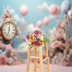 Lofaris Pink Floral Clock Balloon Birthday Photo Backdrop