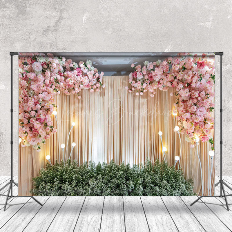 Lofaris Pink Floral Curtain Valentines Day Photo Backdrop