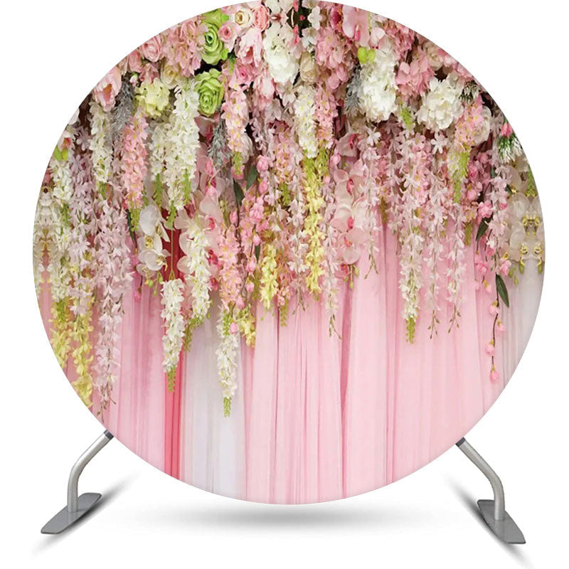 Lofaris Pink Floral Curtain White Round Wedding Backdrop