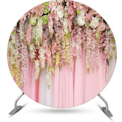 Lofaris Pink Floral Curtain White Round Wedding Backdrop