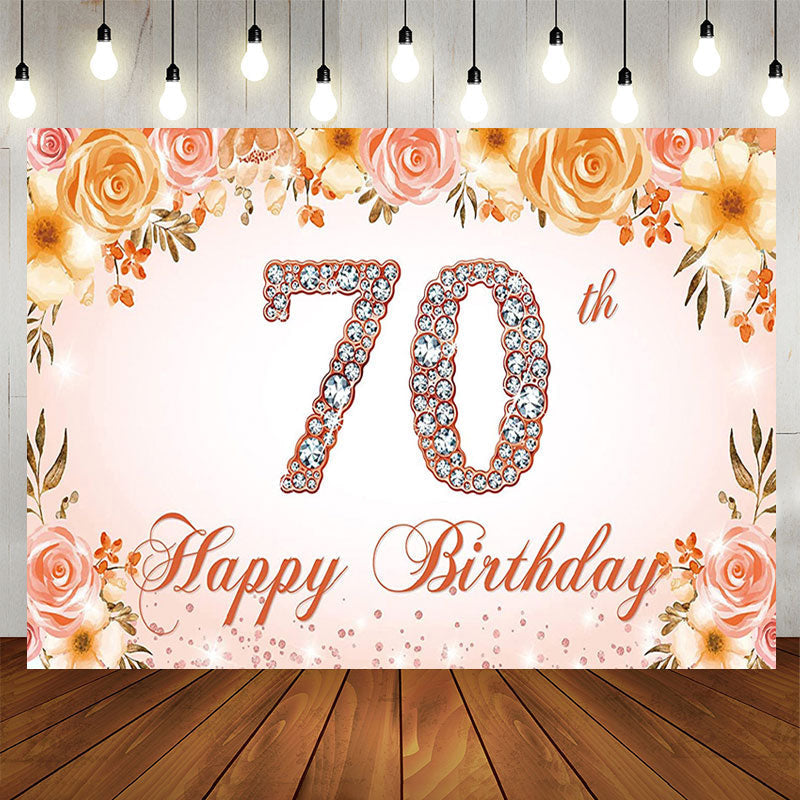 Lofaris Pink Floral Diamond 70th Happy Birthday Backdrop