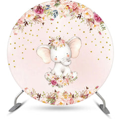 Lofaris Pink Floral Dot Elephant Round Baby Shower Backdrop