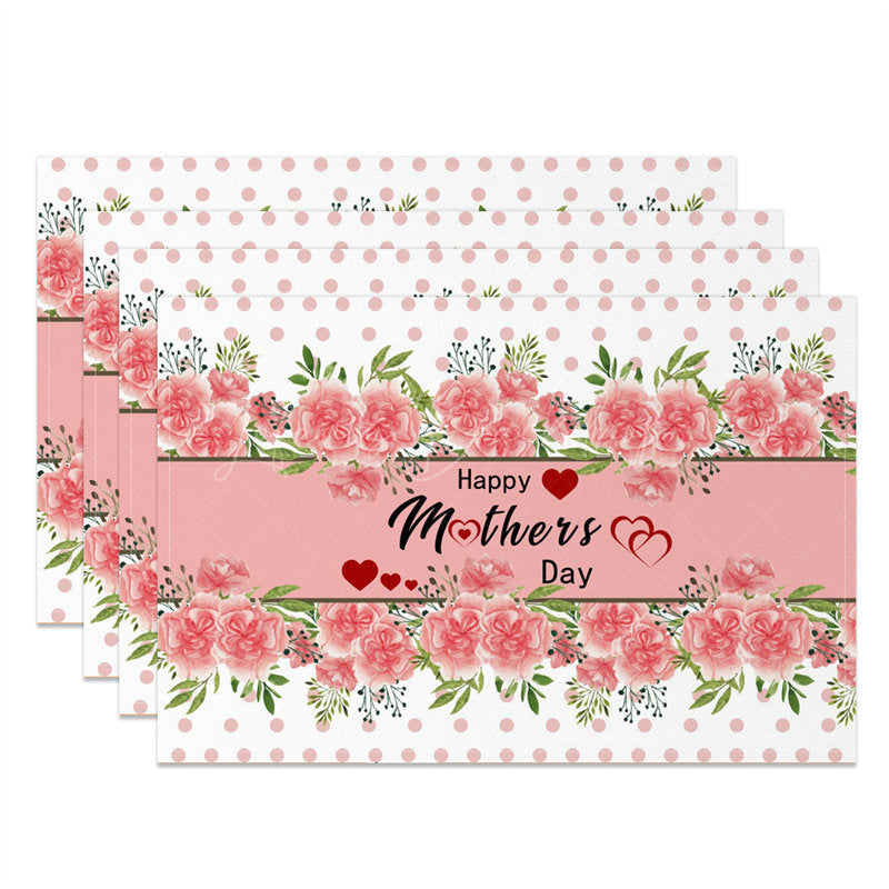 Lofaris Pink Floral Dot Heart Mothers Day Set Of 4 Placemats