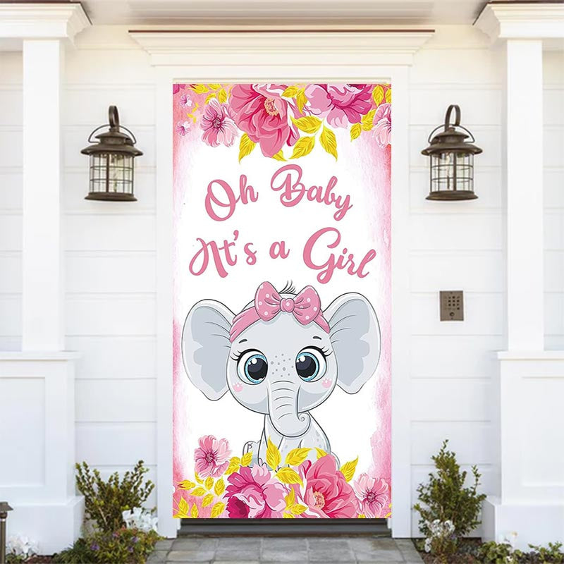 Lofaris Pink Floral Elephant Girls Baby Shower Door Cover