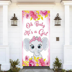 Lofaris Pink Floral Elephant Girls Baby Shower Door Cover
