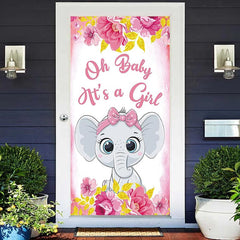 Lofaris Pink Floral Elephant Girls Baby Shower Door Cover