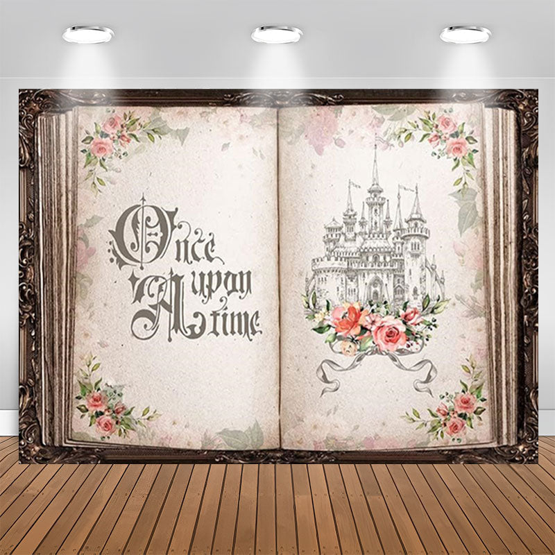 Lofaris Pink Floral Fairy Book Castle Wedding Background