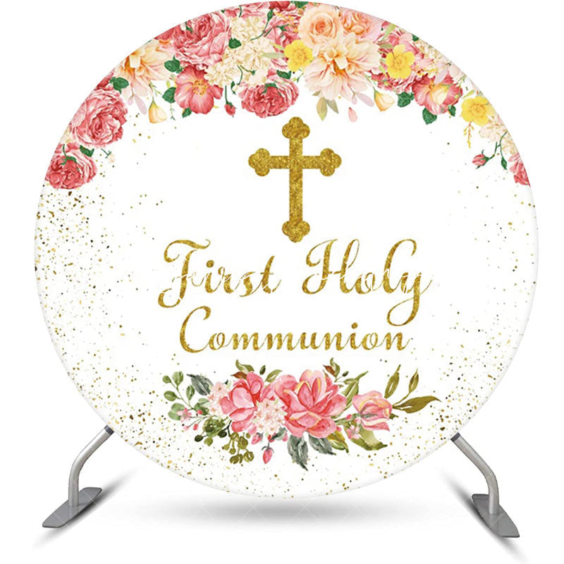 Lofaris Pink Floral First Holy Communion Baptism Backdrop