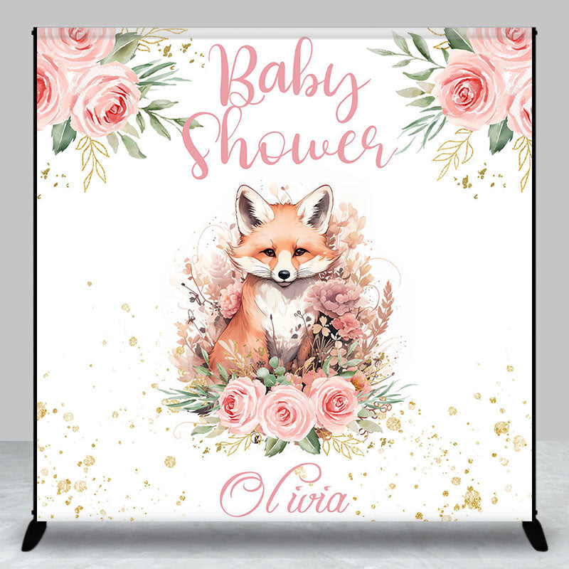 Lofaris Pink Floral Fox Leaves Custom Baby Shower Backdrop