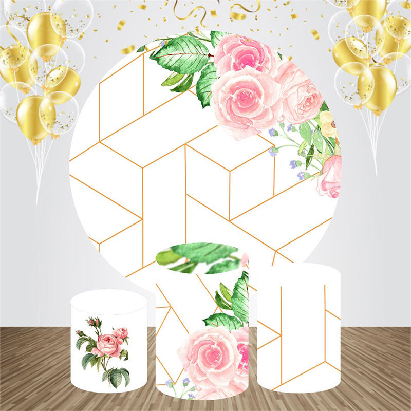 Lofaris Pink Floral Geometric Round Birthday Backdrop Kit