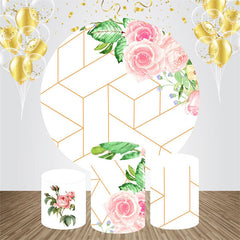 Lofaris Pink Floral Geometric Round Birthday Backdrop Kit