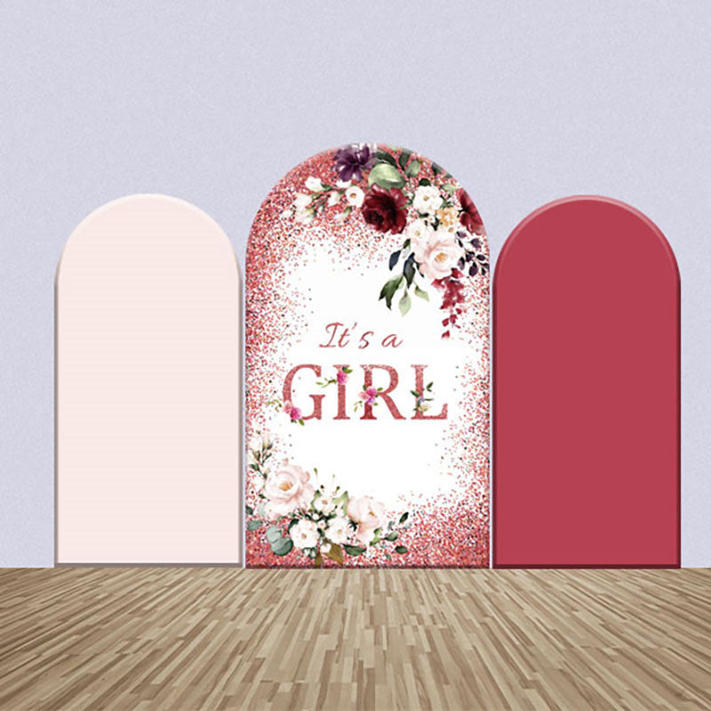 Lofaris Pink Floral Glitter Baby Shower Arch Backdrop Kit